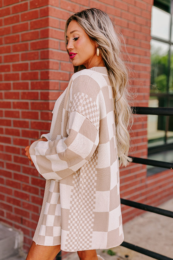 Fact or Fiction Checkered Cardigan in Warm Taupe-Beginning Fashion