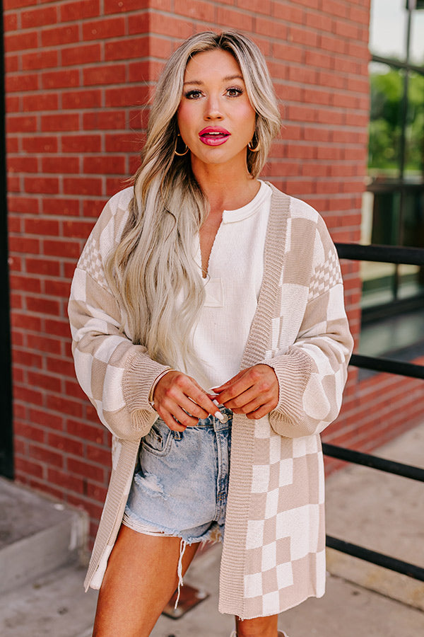Fact or Fiction Checkered Cardigan in Warm Taupe-Beginning Fashion
