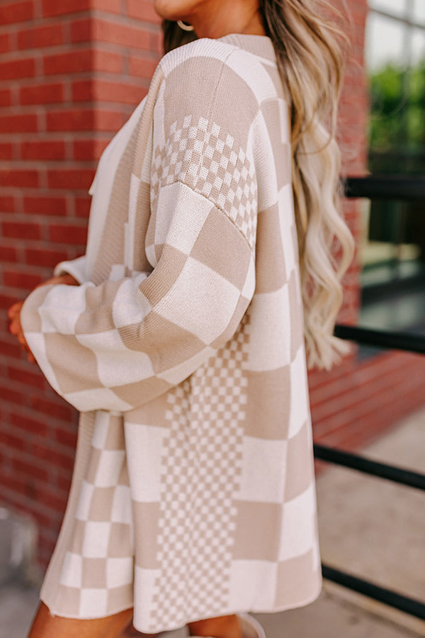 Fact or Fiction Checkered Cardigan in Warm Taupe-Beginning Fashion