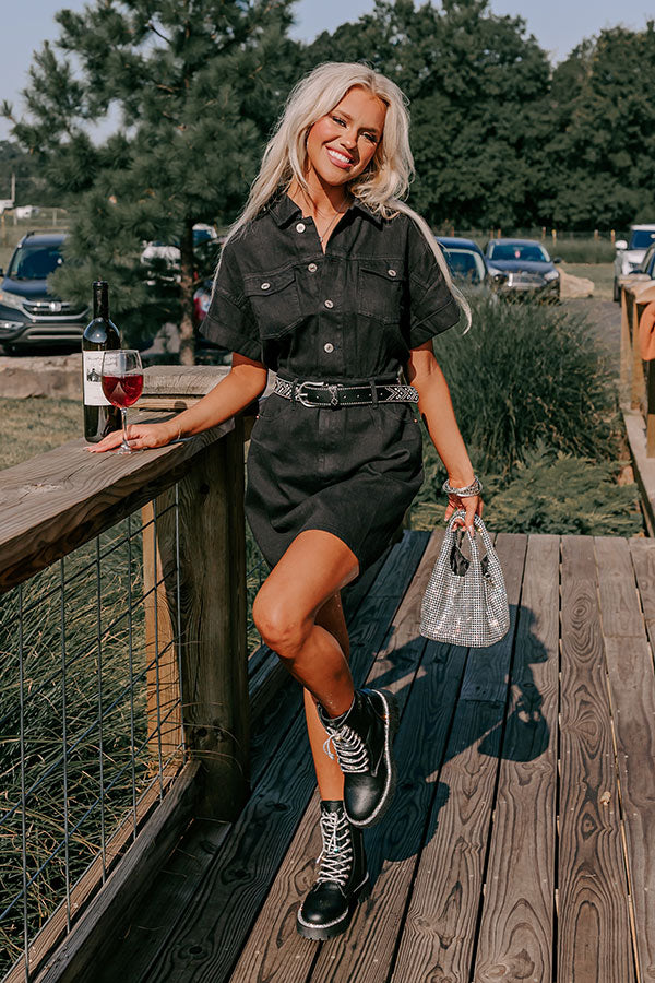 Bring On The Weekend Denim Dress In Black-Beginning Fashion