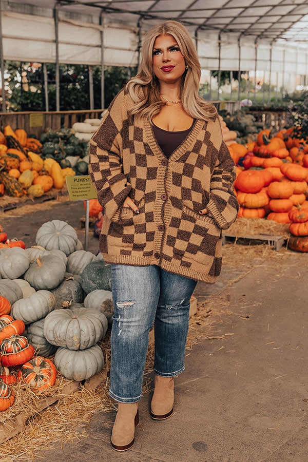 Around The Block Checkered Cardigan in Iced Latte Curves-Beginning Fashion