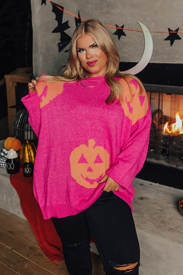 Hey Pumpkin Knit Sweater in Hot Pink Curves-Beginning Fashion