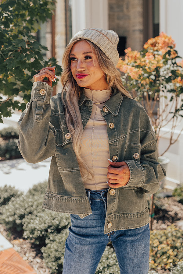 Fact Or Fiction Denim Jacket In Olive-Beginning Fashion