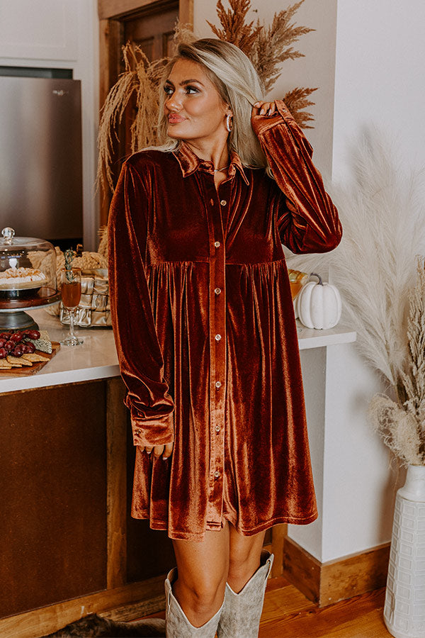 Festival Feels Velvet Mini Dress in Cinnamon-Beginning Fashion