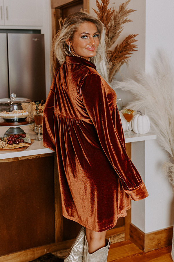 Festival Feels Velvet Mini Dress in Cinnamon-Beginning Fashion
