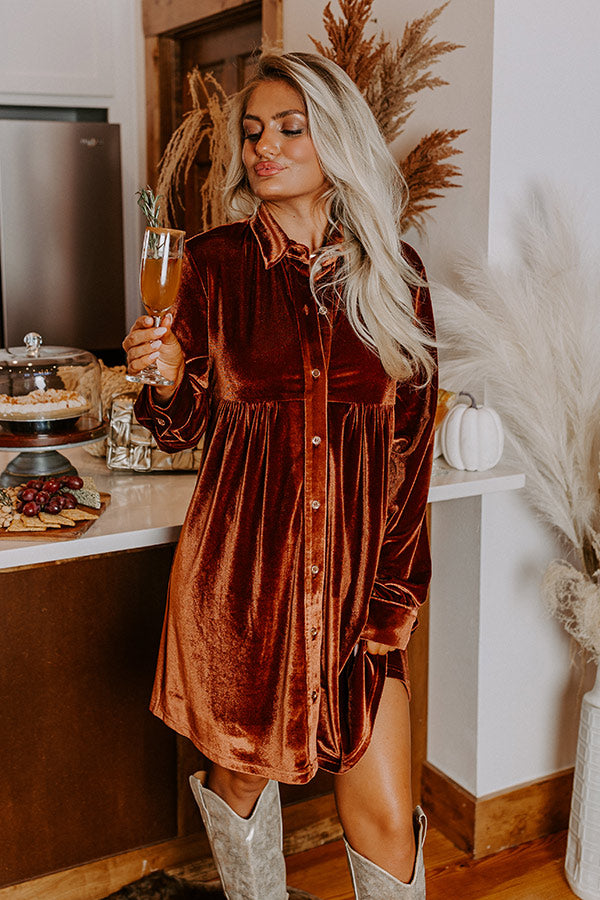 Festival Feels Velvet Mini Dress in Cinnamon-Beginning Fashion