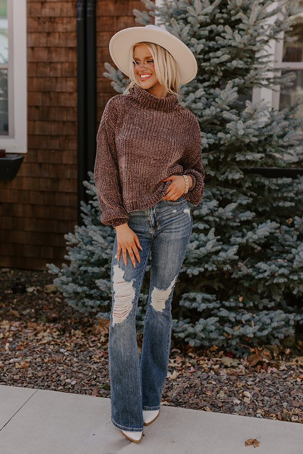 Fall Leaves Chenille Sweater In Mocha-Beginning Fashion