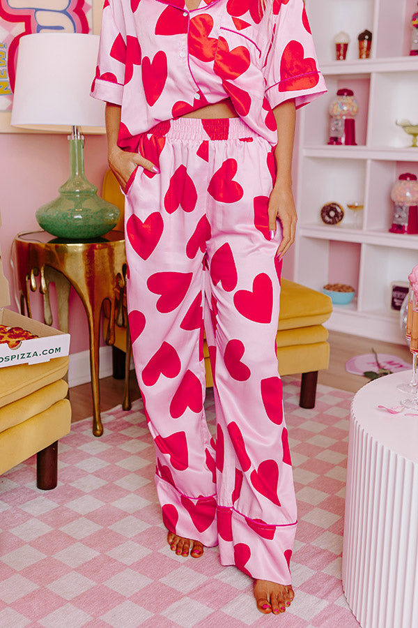 Candy Hearts Satin Pajama Pants-Beginning Fashion