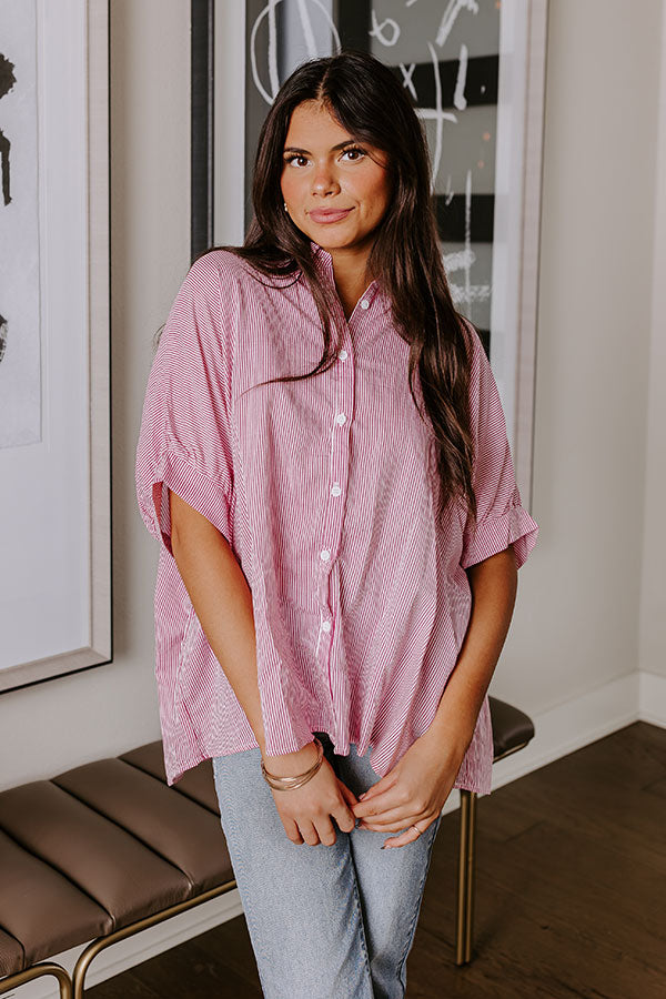 Casually Chic Stripe Button Up In Pink-Beginning Fashion