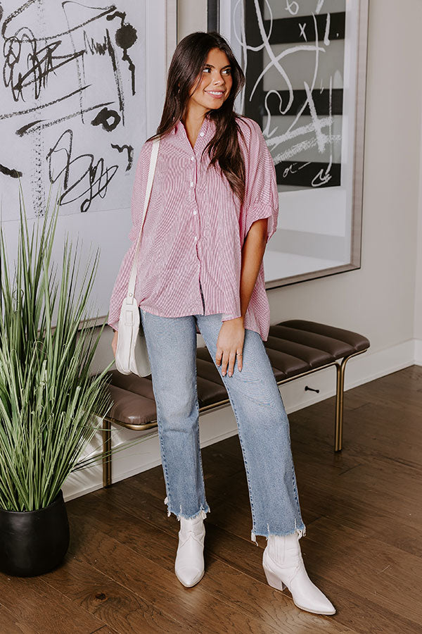 Casually Chic Stripe Button Up In Pink-Beginning Fashion