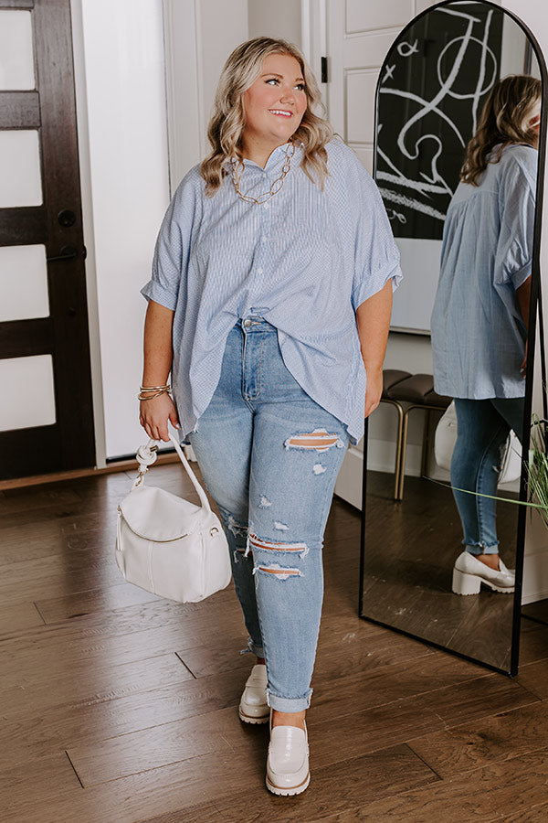 Casually Chic Stripe Button Up In Sky Blue Curves-Beginning Fashion