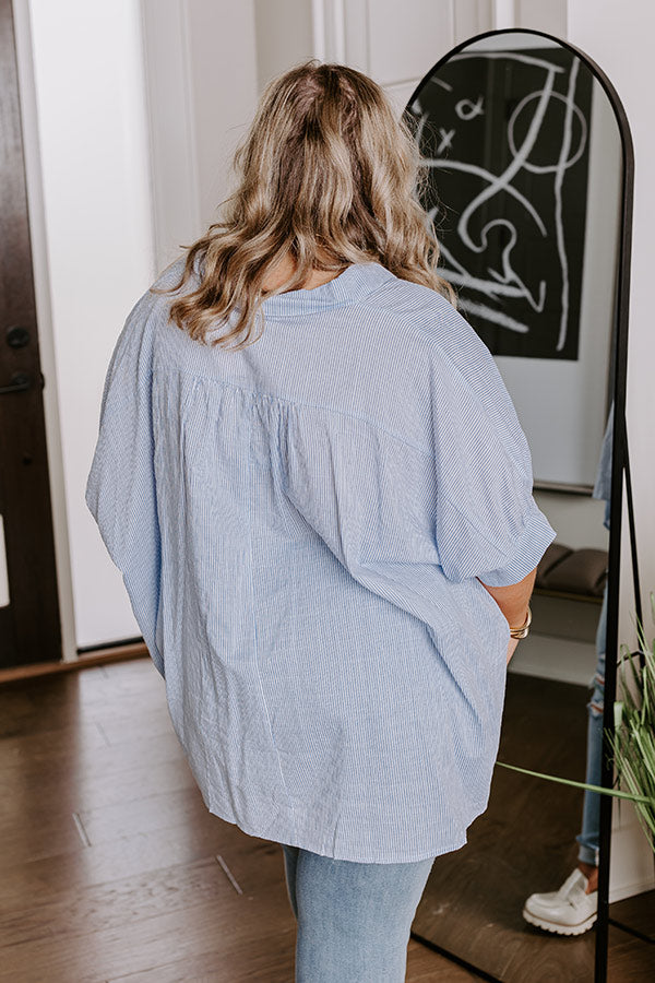 Casually Chic Stripe Button Up In Sky Blue Curves-Beginning Fashion