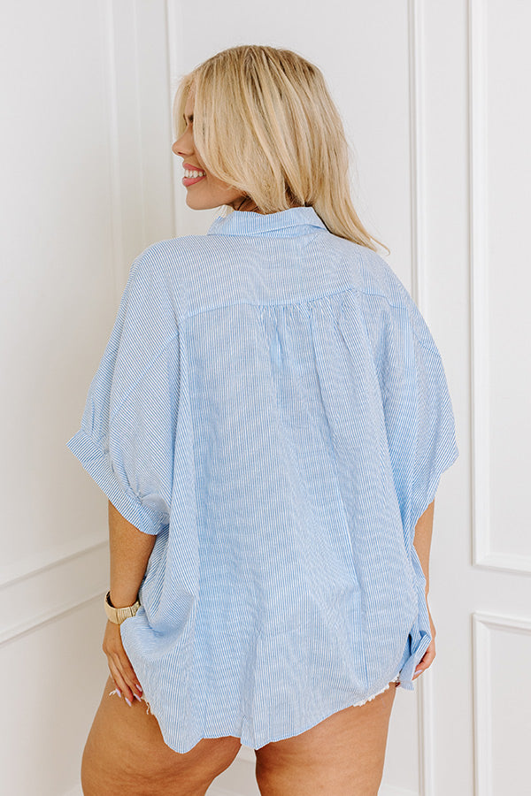 Casually Chic Stripe Button Up In Sky Blue Curves-Beginning Fashion