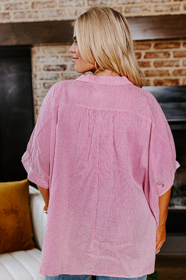 Casually Chic Stripe Button Up In Pink Curves-Beginning Fashion