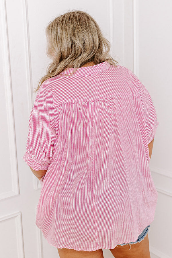 Casually Chic Stripe Button Up In Pink Curves-Beginning Fashion