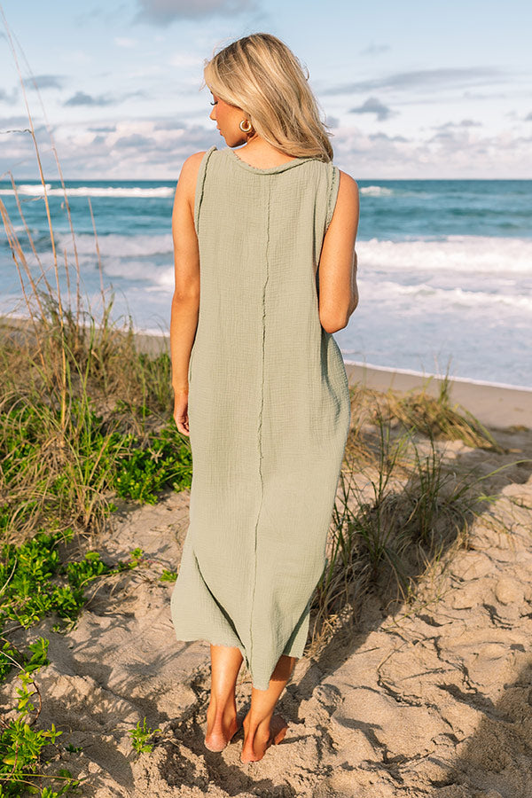 Free Spirited Frayed Midi in Sage-Beginning Fashion