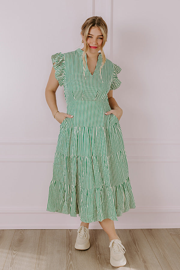 Bayside Brunch Stripe Midi in Emerald-Beginning Fashion