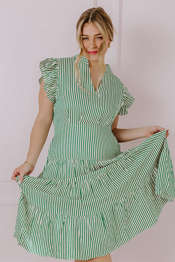 Bayside Brunch Stripe Midi in Emerald-Beginning Fashion