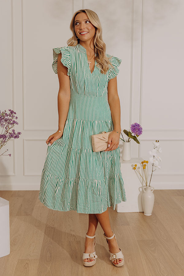 Bayside Brunch Stripe Midi in Emerald-Beginning Fashion