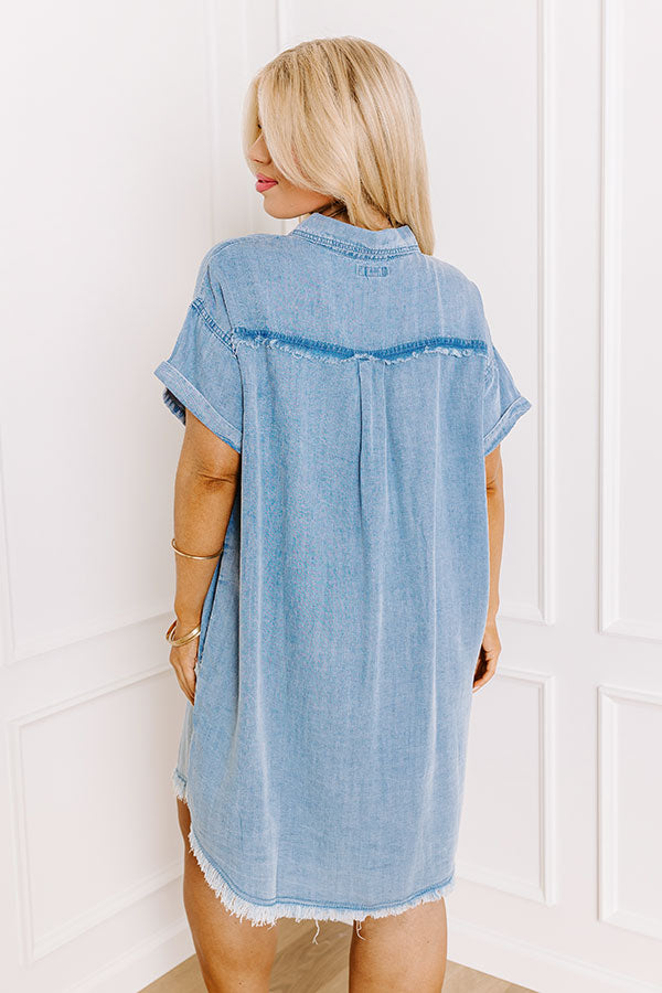 Cafe Chic Chambray Mini Dress Curves-Beginning Fashion