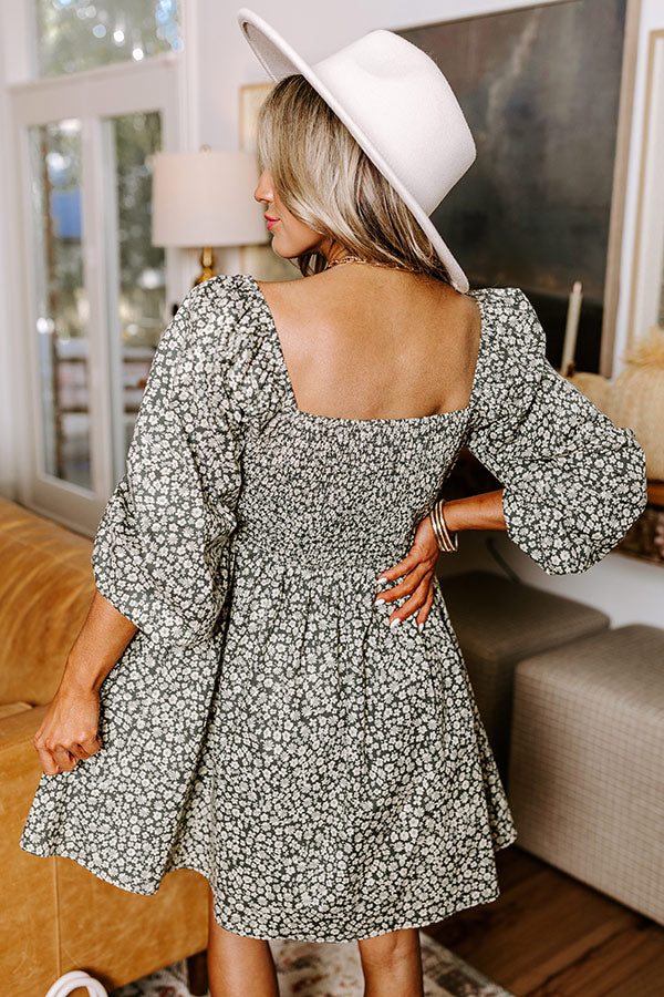 Harvest Cutie Floral Mini Dress in Olive-Beginning Fashion