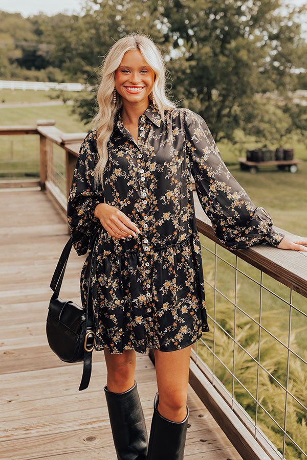 Chrysanthemum Whisper Button Down Mini Dress-Beginning Fashion