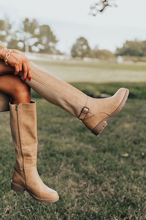 Hay There Faux Leather Knee High Boot in Camel-Beginning Fashion