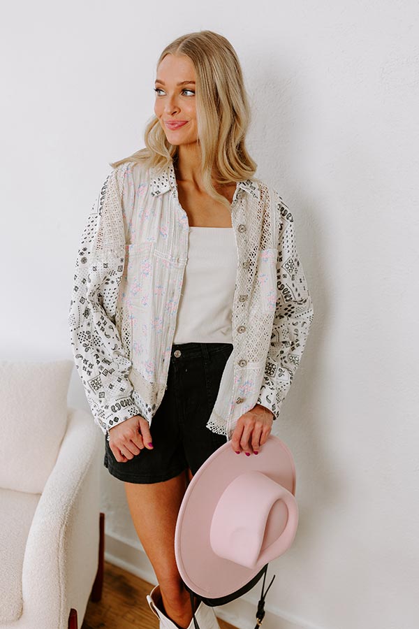 Boho Chic Lace Button Up in White-Beginning Fashion