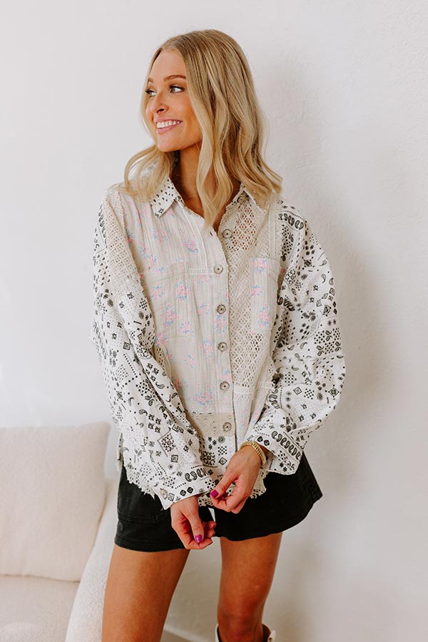 Boho Chic Lace Button Up in White-Beginning Fashion