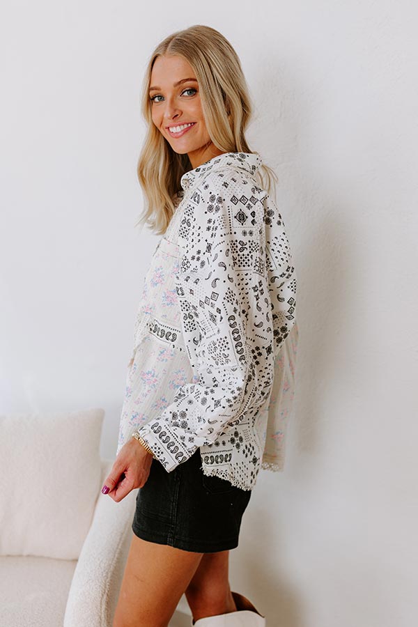 Boho Chic Lace Button Up in White-Beginning Fashion