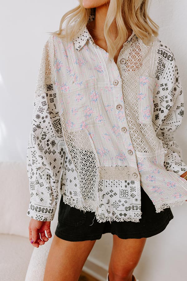 Boho Chic Lace Button Up in White-Beginning Fashion