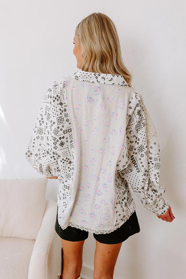 Boho Chic Lace Button Up in White-Beginning Fashion