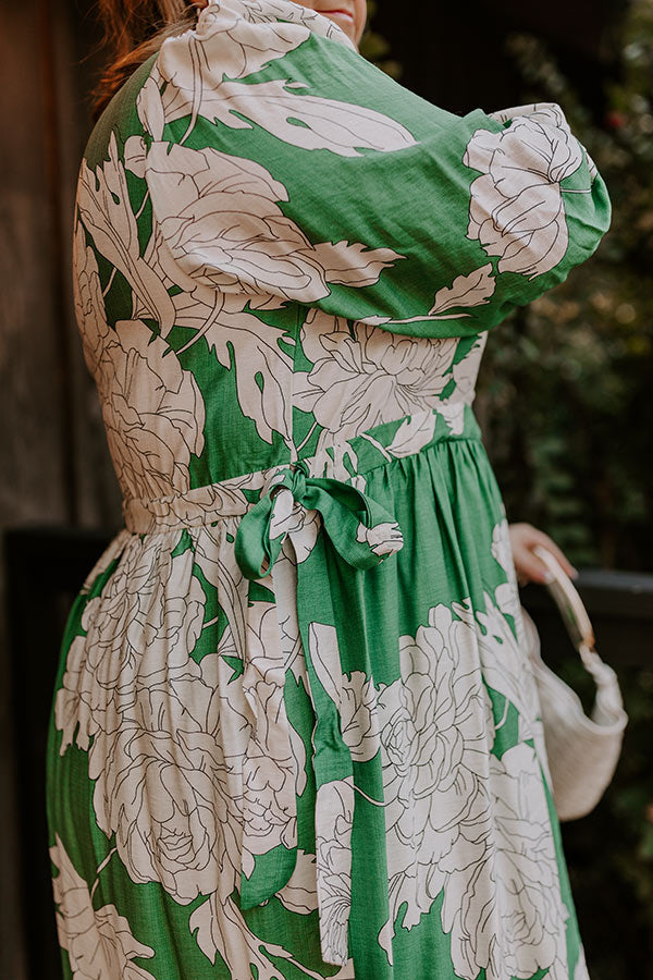 Bistro Bound Floral Midi in Green Curves-Beginning Fashion
