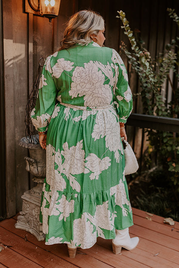 Bistro Bound Floral Midi in Green Curves-Beginning Fashion