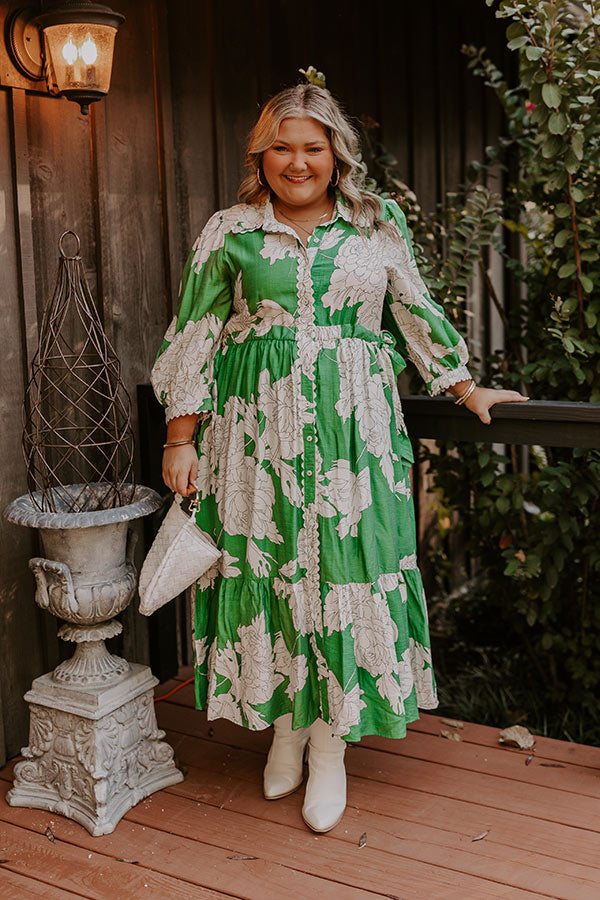 Bistro Bound Floral Midi in Green Curves-Beginning Fashion