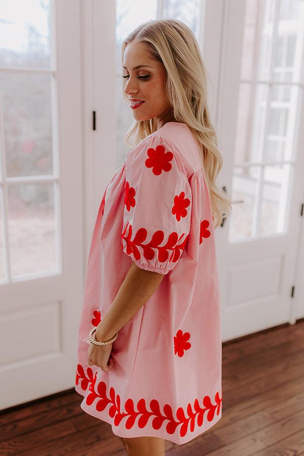 Brunch Babe Floral Embroidered Mini Dress in Pink-Beginning Fashion