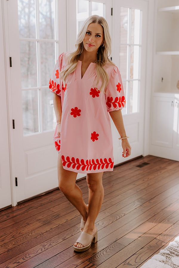 Brunch Babe Floral Embroidered Mini Dress in Pink-Beginning Fashion