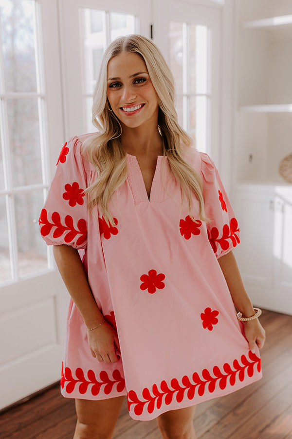 Brunch Babe Floral Embroidered Mini Dress in Pink-Beginning Fashion