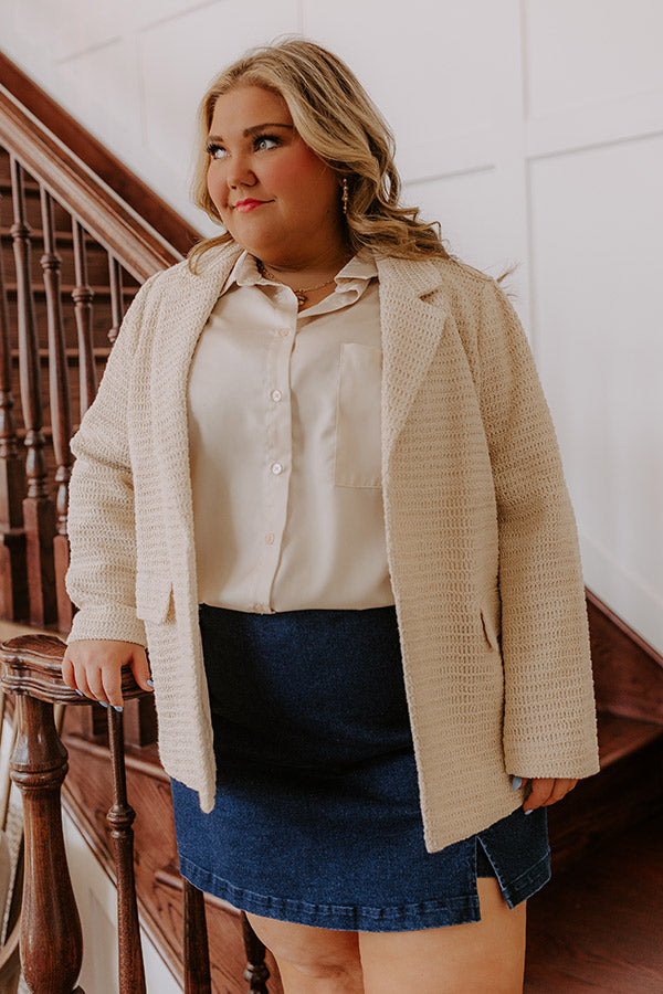 Boho Chic Crochet Blazer in Oatmeal Curves-Beginning Fashion