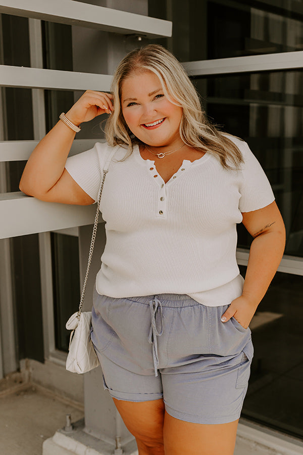 Cafe Hangout Ribbed Henley Top in Ivory Curves-Beginning Fashion