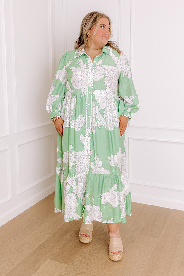 Bistro Bound Floral Midi Dress in Seaglass Curves-Beginning Fashion