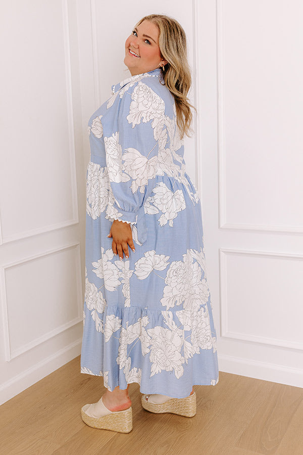 Bistro Bound Floral Midi Dress in Sky Blue Curves-Beginning Fashion