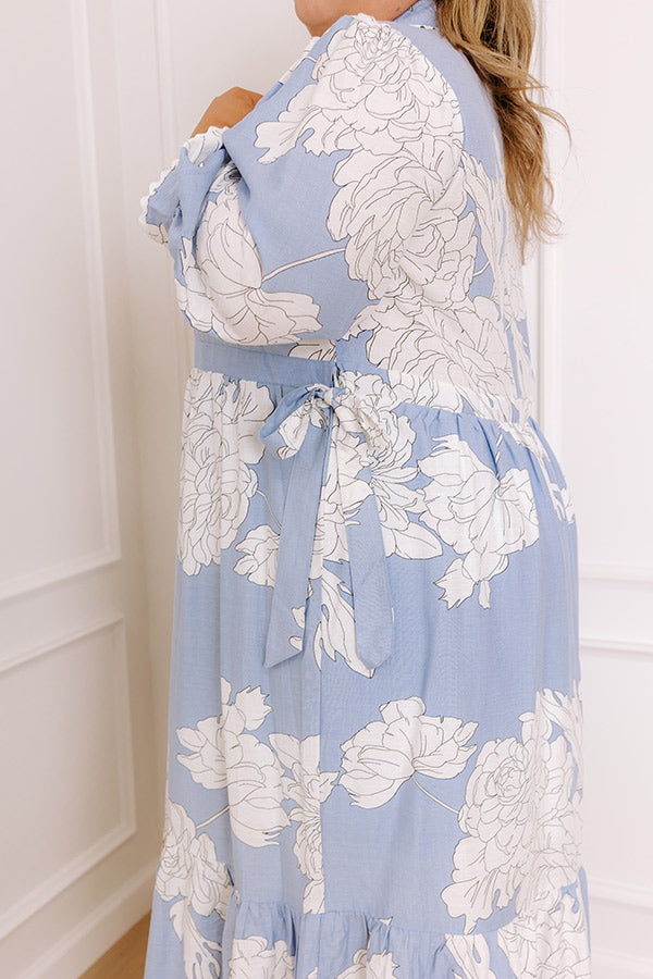 Bistro Bound Floral Midi Dress in Sky Blue Curves-Beginning Fashion