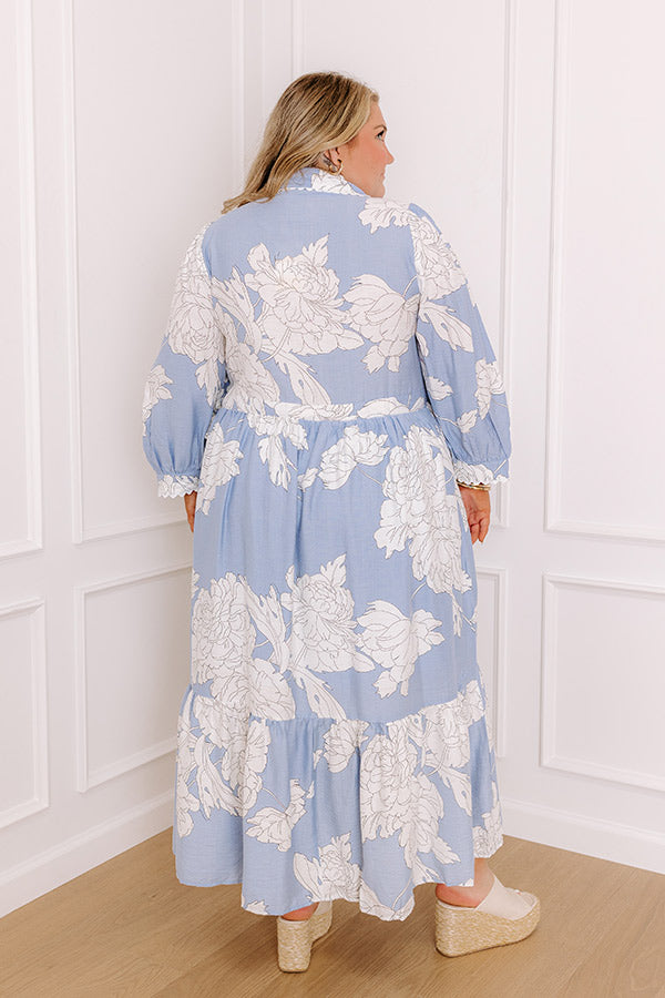 Bistro Bound Floral Midi Dress in Sky Blue Curves-Beginning Fashion