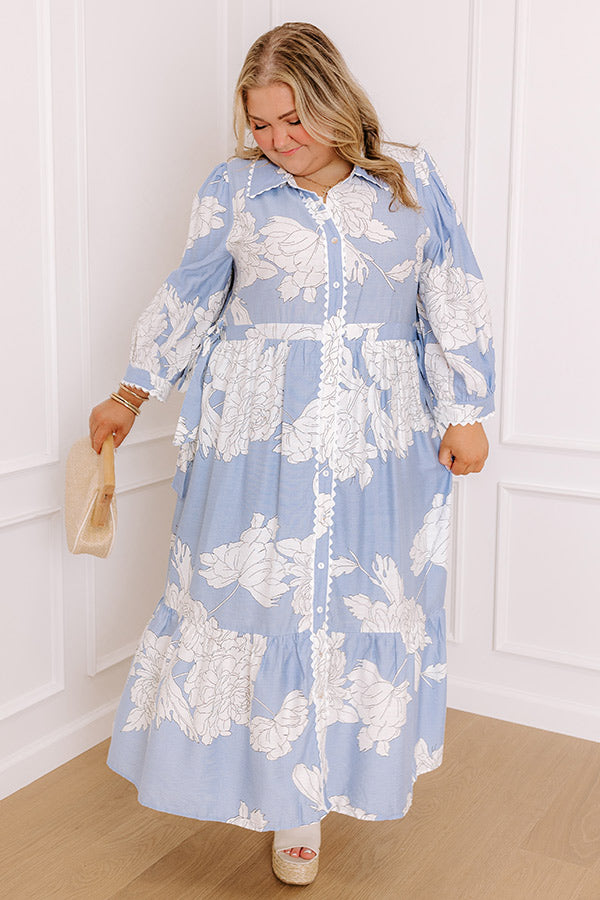 Bistro Bound Floral Midi Dress in Sky Blue Curves-Beginning Fashion