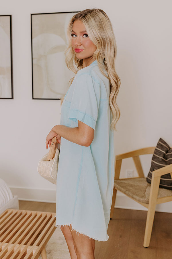 Backyard BBQ Chambray Mini Dress in Sky Blue-Beginning Fashion