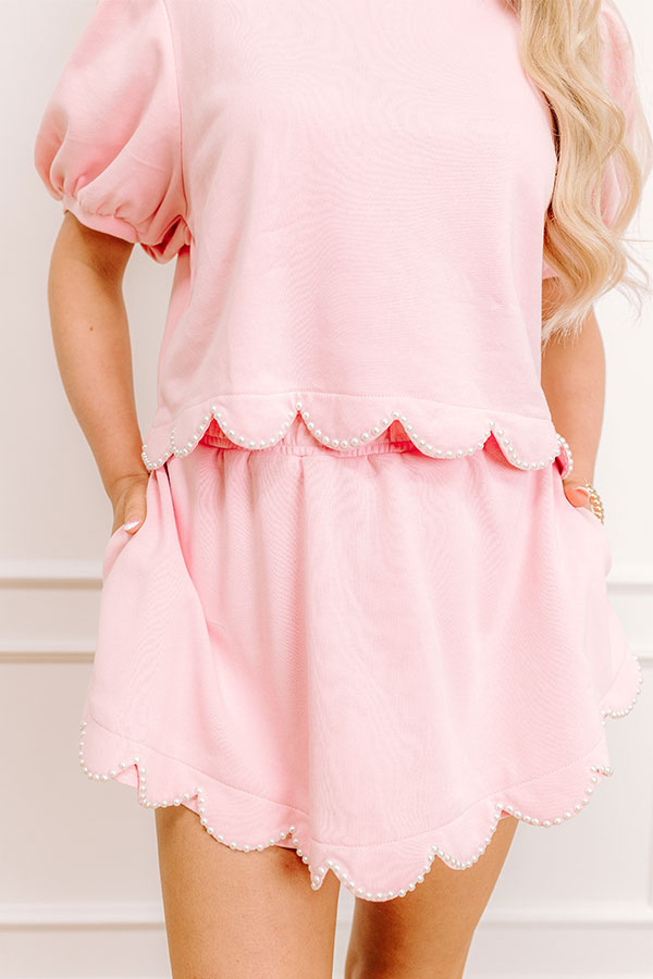 Casual Outing High Waist Pearl Embellished Skort in Pink-Beginning Fashion