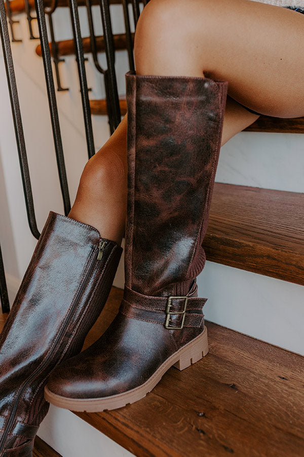 Hay Bale Faux Leather Knee High Boot in Chestnut-Beginning Fashion