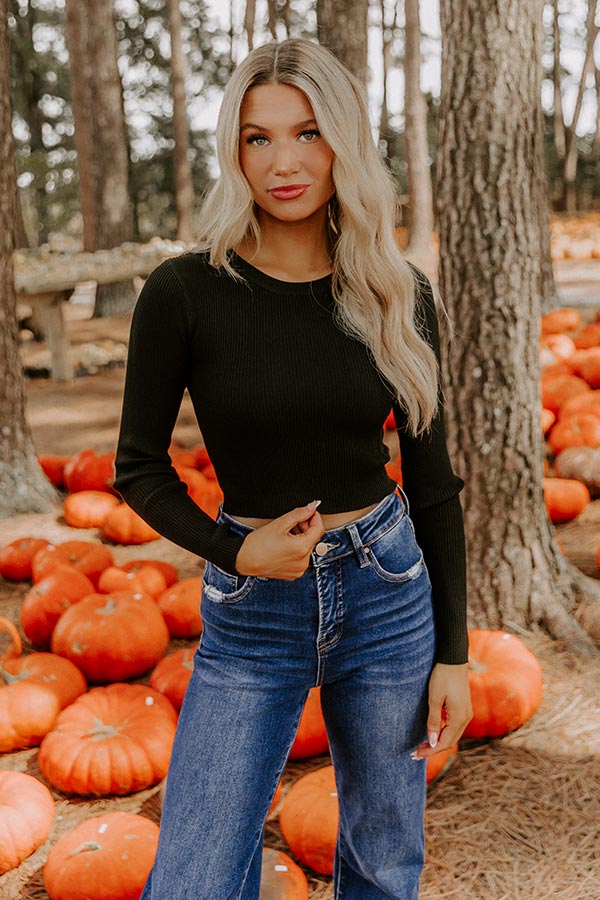 Basic Instincts Long Sleeve Ribbed Crop Tee in Black-Beginning Fashion