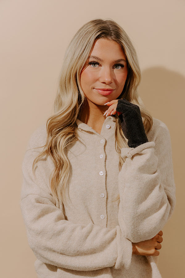 Barefoot Dreams CozyChic Lite Fingerless Gloves in Black-Beginning Fashion